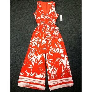 Eliza J Wide Leg Faux Wrap Jumpsuit Orange White New